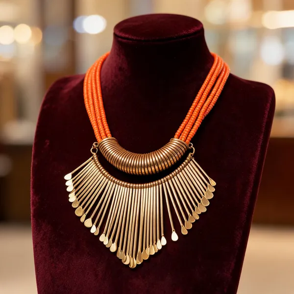 Orange_Glass_Brass_Layered_Statement_Necklace_For_Women