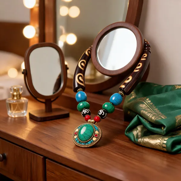Black_Beaded_Statement_Necklace_With_Green_Pendant