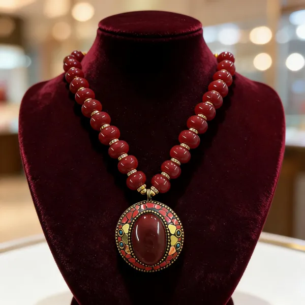 Maroon_Resin_Beaded_Pendant_Necklace_For_Women