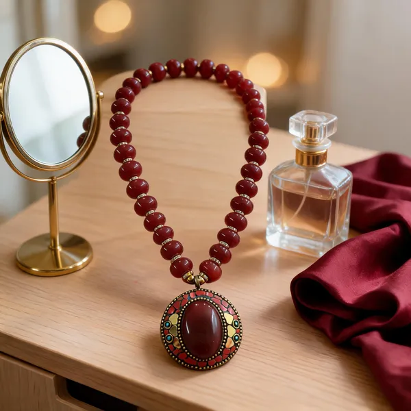 Maroon_Resin_Beaded_Pendant_Necklace_For_Women