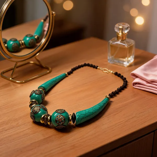 Green_Resin_Wood_Beaded_Statement_Necklace_For_Women