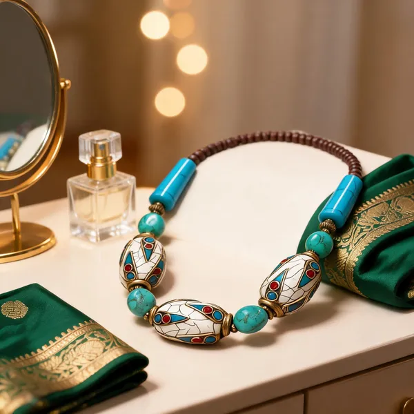 Multicolour_Brass_Glass_Turquoise_Beaded_Statement_Necklace_For_Women