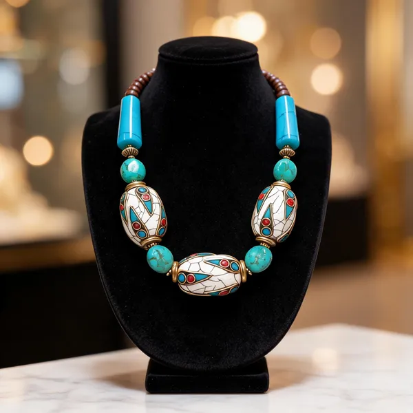 Multicolour_Brass_Glass_Turquoise_Beaded_Statement_Necklace_For_Women