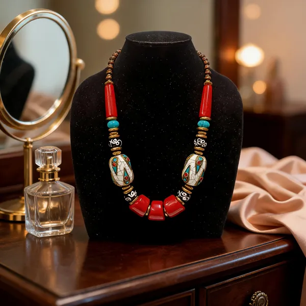 Red_Resin_Wood_Stone_Beaded_Statement_Necklace_For_Women
