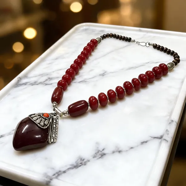 Maroon_Resin_Stone_Metal_Beaded_Pendant_Statement_Necklace_For_Women