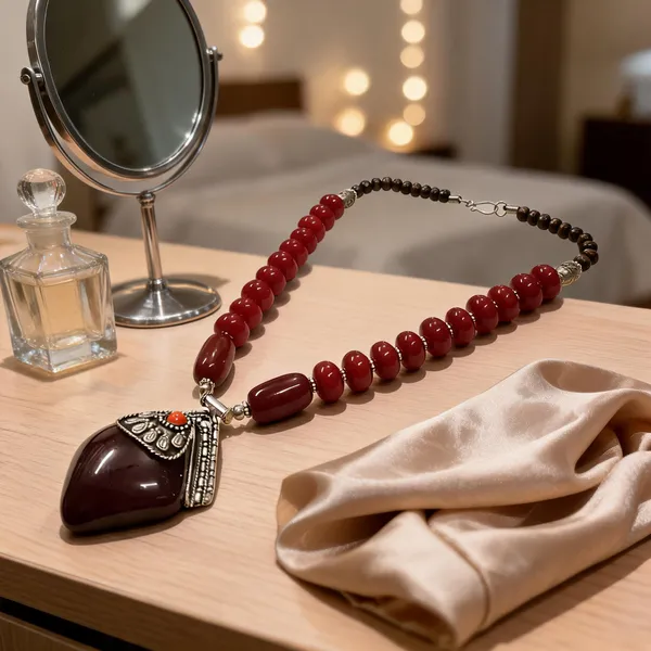Maroon_Resin_Stone_Metal_Beaded_Pendant_Statement_Necklace_For_Women