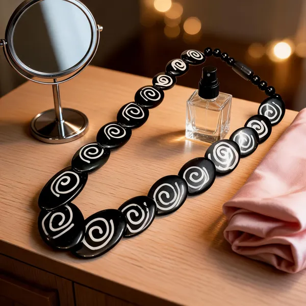 Black_Resin_Spiral_Motif_Beaded_Necklace_For_Women