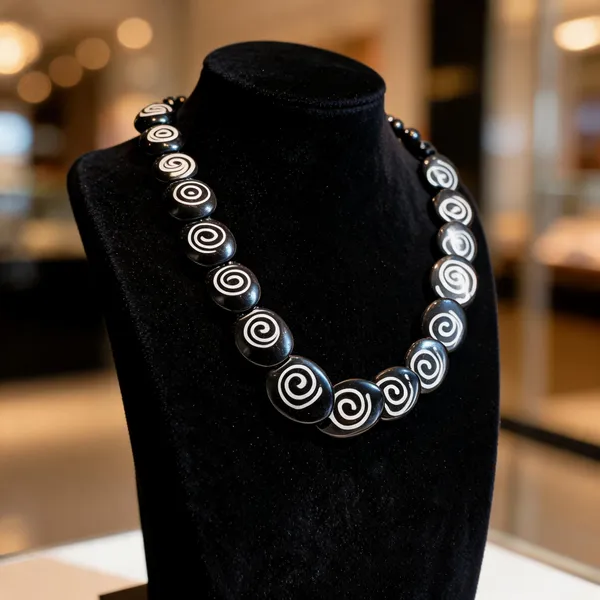 Black_Resin_Spiral_Motif_Beaded_Necklace_For_Women