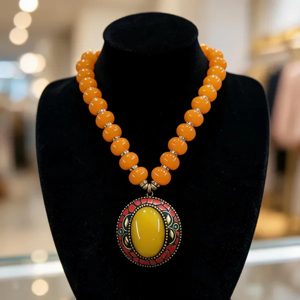 Orange_Resin_Beaded_Statement_Necklace_For_Women