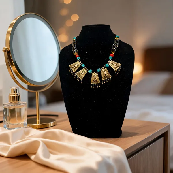 Gold_Glass_Brass_Beaded_Multi_Pendant_Statement_Necklace_For_Women