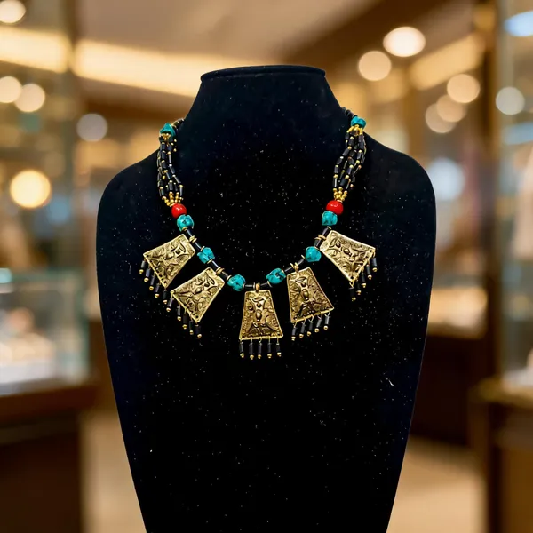 Gold_Glass_Brass_Beaded_Multi_Pendant_Statement_Necklace_For_Women