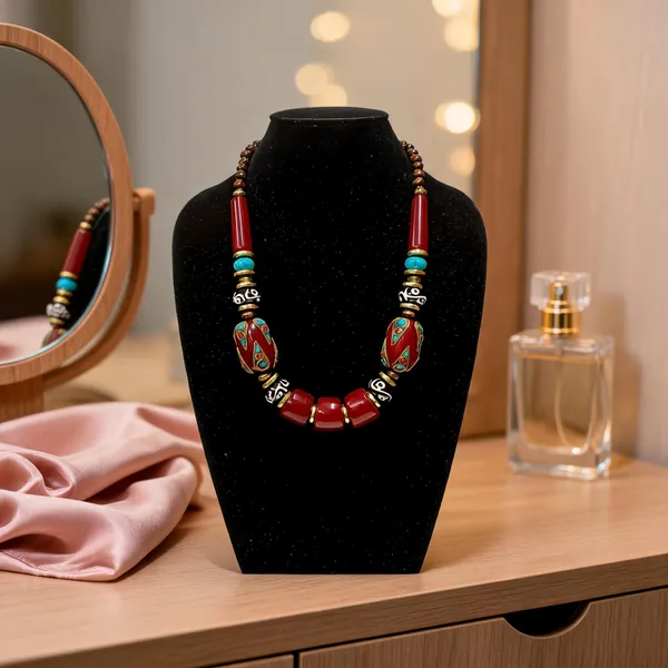 Multicolour_Resin_Brass_Wood_Beaded_Statement_Necklace_For_Women
