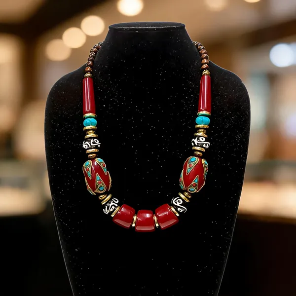 Multicolour_Resin_Brass_Wood_Beaded_Statement_Necklace_For_Women