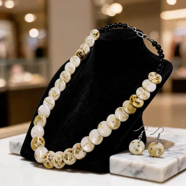 White_Resin_Beaded_Necklace_And_Earrings_Set_For_Women