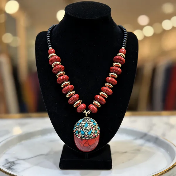 Red_Beaded_Layered_Statement_Necklace_For_Women