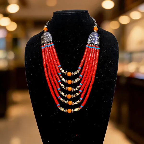 Red_Wood_Resin_Beaded_Layered_Necklace_For_Women
