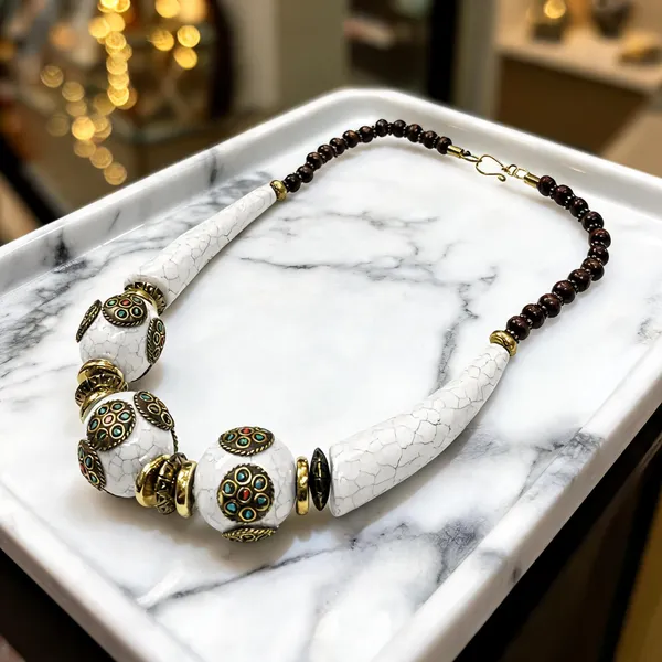 White_Resin_Wood_Beaded_Statement_Necklace_For_Women