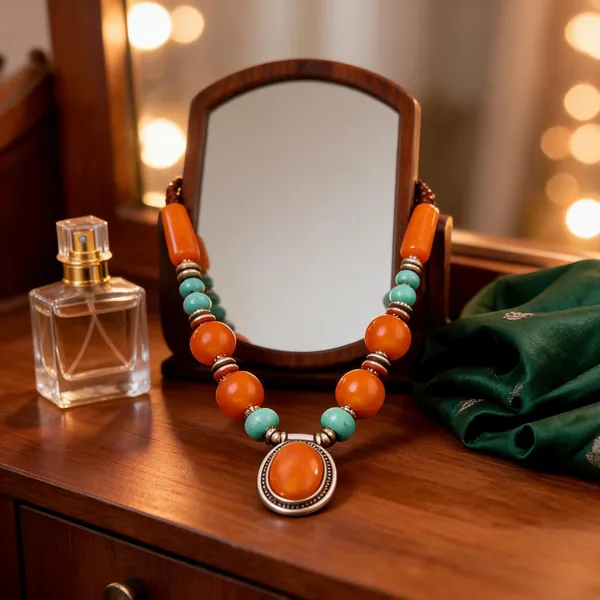 Orange_Resin_Stone_Beaded_Pendant_Statement_Necklace_For_Women