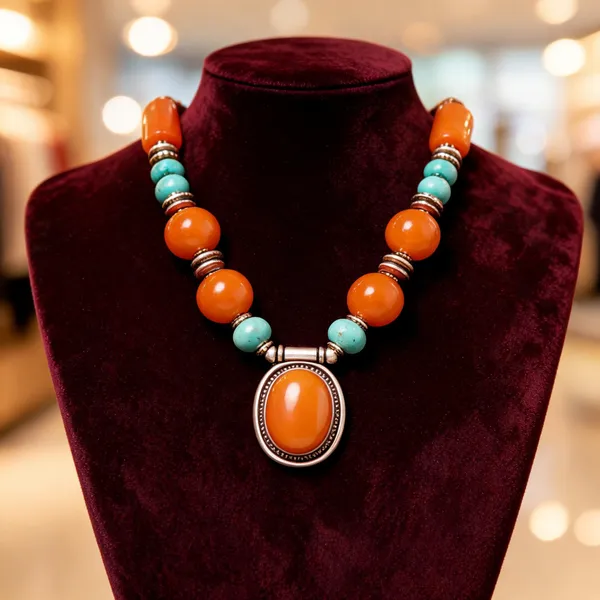 Orange_Resin_Stone_Beaded_Pendant_Statement_Necklace_For_Women