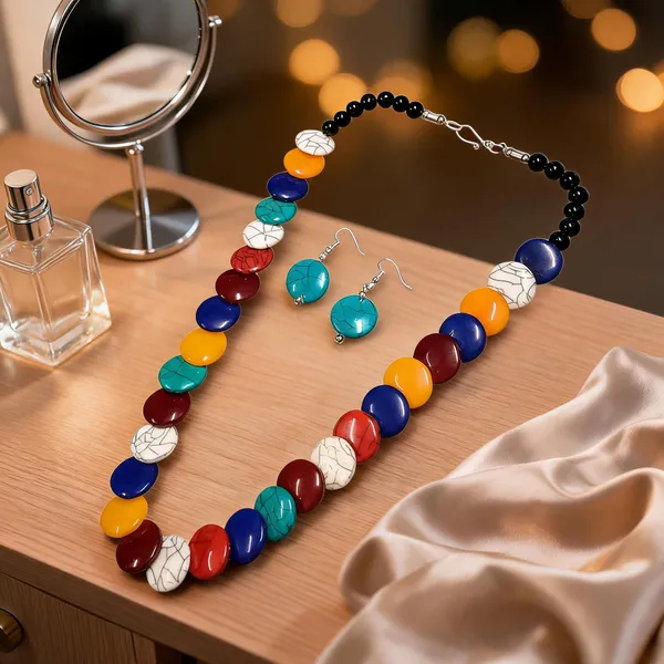 Multicolour_Resin_Beaded_Necklace_And_Earrings_Set_For_Women