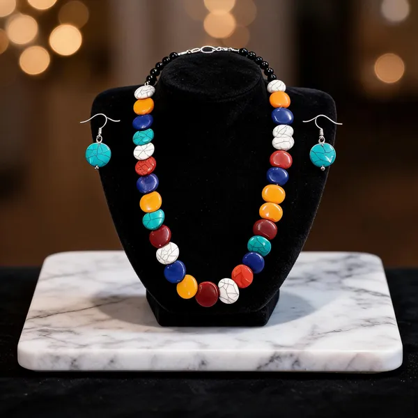 Multicolour_Resin_Beaded_Necklace_And_Earrings_Set_For_Women