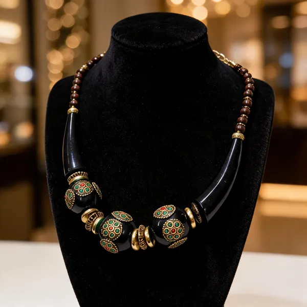 Black_Resin_Wood_Beaded_Statement_Necklace_For_Women