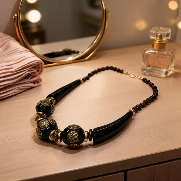 Black_Resin_Wood_Beaded_Statement_Necklace_For_Women