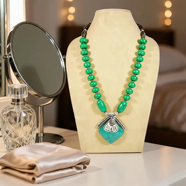 Green_Resin_Stone_Metal_Long_Beaded_Statement_Necklace_For_Women