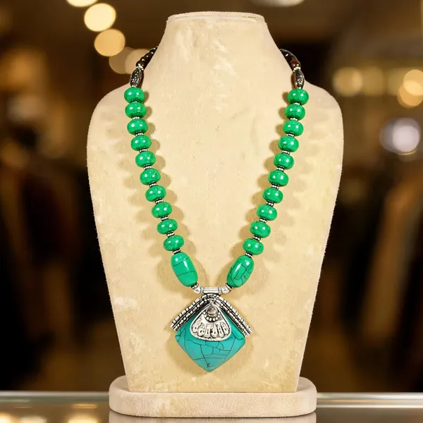 Green_Resin_Stone_Metal_Long_Beaded_Statement_Necklace_For_Women