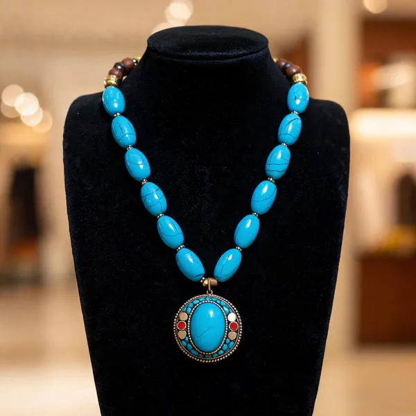 Blue_Resin_Stone_Metal_Beaded_Statement_Necklace_For_Women