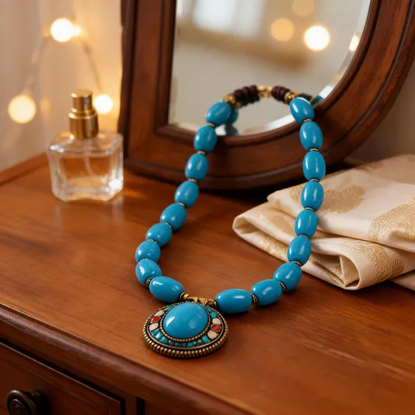 Blue_Resin_Stone_Metal_Beaded_Statement_Necklace_For_Women