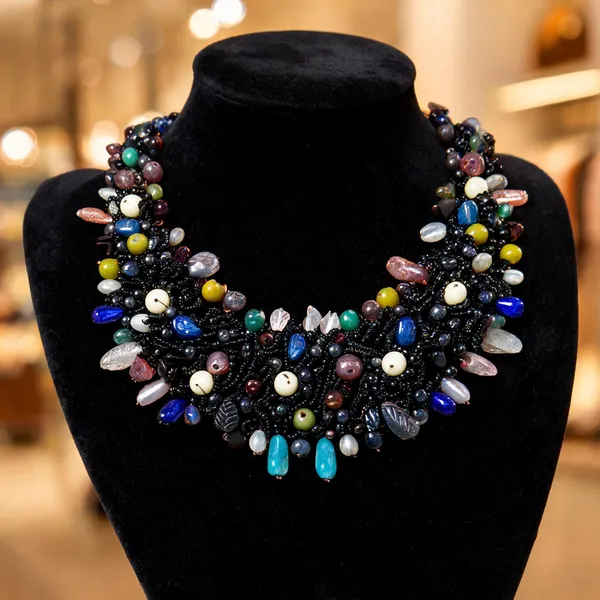 Multicolour_Stone_Bead_Copper_Layered_Statement_Necklace_For_Women