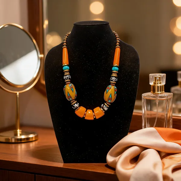 Orange_Resin_Stone_Beaded_Statement_Necklace_For_Women