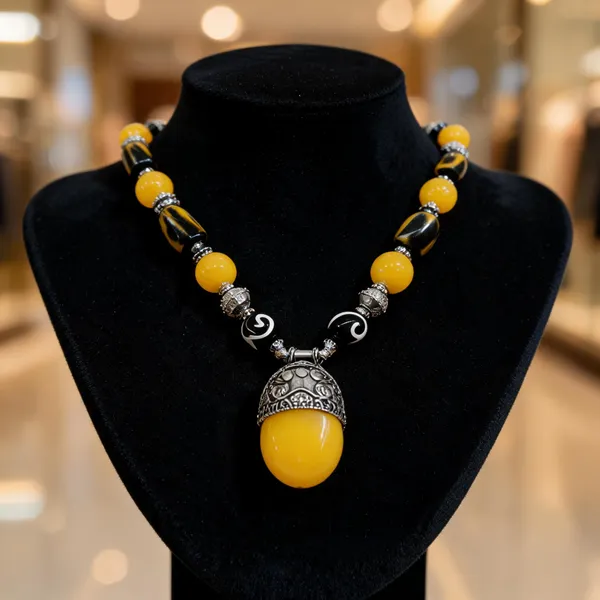 Yellow_Resin_Beaded_Statement_Necklace_For_Women