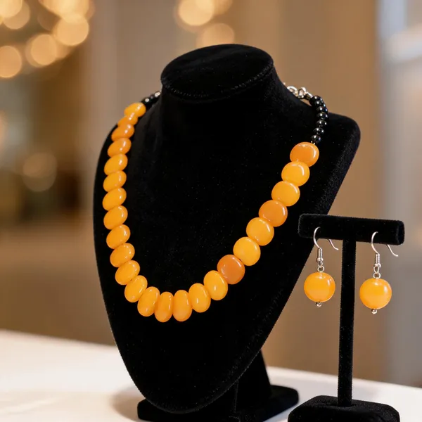Orange_Resin_Beaded_Necklace_And_Earrings_Set_For_Women