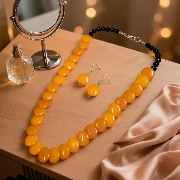 Orange_Resin_Beaded_Necklace_And_Earrings_Set_For_Women