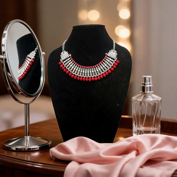 Silver_White_Metal_Red_Glass_Oxidized_Statement_Necklace_For_Women