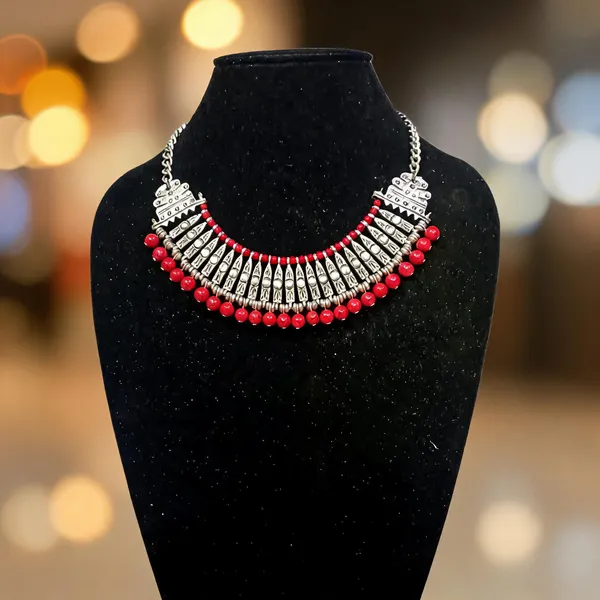 Silver_White_Metal_Red_Glass_Oxidized_Statement_Necklace_For_Women
