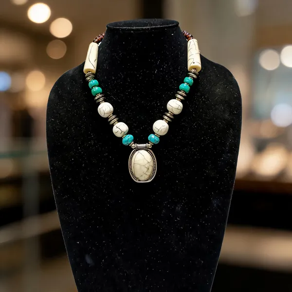 White_Stone_Beaded_Pendant_Necklace_For_Women