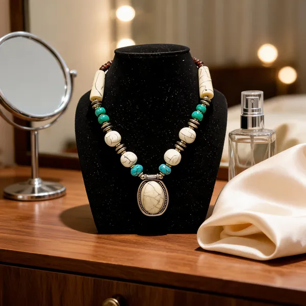 White_Stone_Beaded_Pendant_Necklace_For_Women
