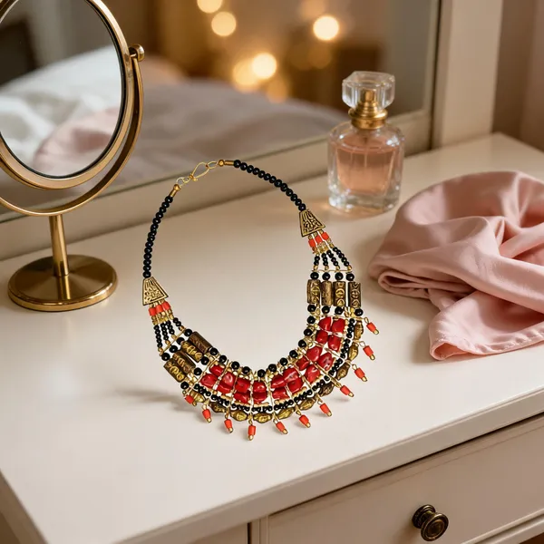 Black_Red_Brass_Glass_Ethnic_Beaded_Necklace_For_Women