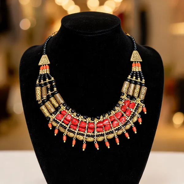 Black_Red_Brass_Glass_Ethnic_Beaded_Necklace_For_Women