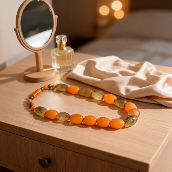 Orange_Brown_Resin_Beaded_Necklace_For_Women