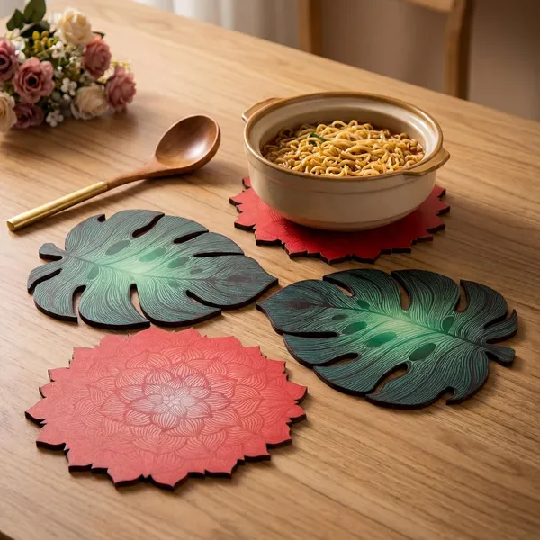 Mdf_Wood_Lotus_Flower_Trivets_With_Rubber_Backing_-_8X8_Inch_(Pack_Of_3)