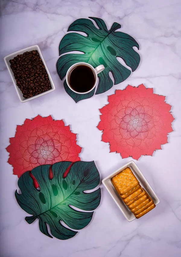 Mdf_Wood_Marigold_Flower_Trivet_-_8X8_Inch_(Pack_Of_4)