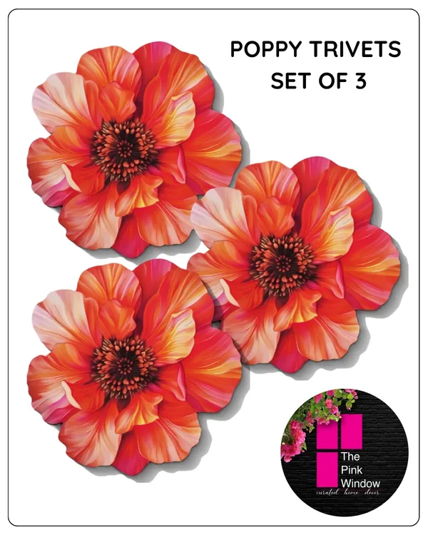 Poppy_Mdf_Wood_Flower_Trivets_With_Rubber_Backing_-_8X8_Inch_(Pack_Of_3)