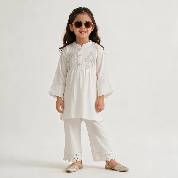 White_Chiffon_Straight_Embroidered_Kurta_Palazzo_Set_For_Girls