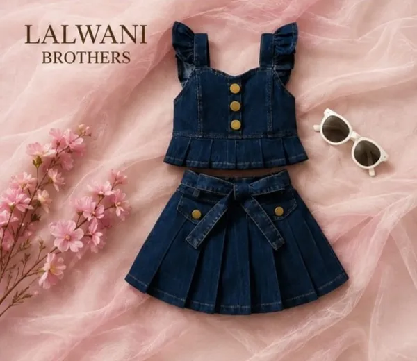 Blue_Denim_Sleeveless_Flared_Two-Piece_Skirt_Set_For_Girls
