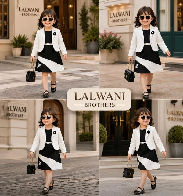Black_And_White_Cotton_Blend_Blazer_Style_Dress_For_Girls
