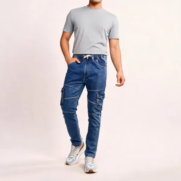 Blue_Denim_Jogger_Cargo_Pants_For_Men